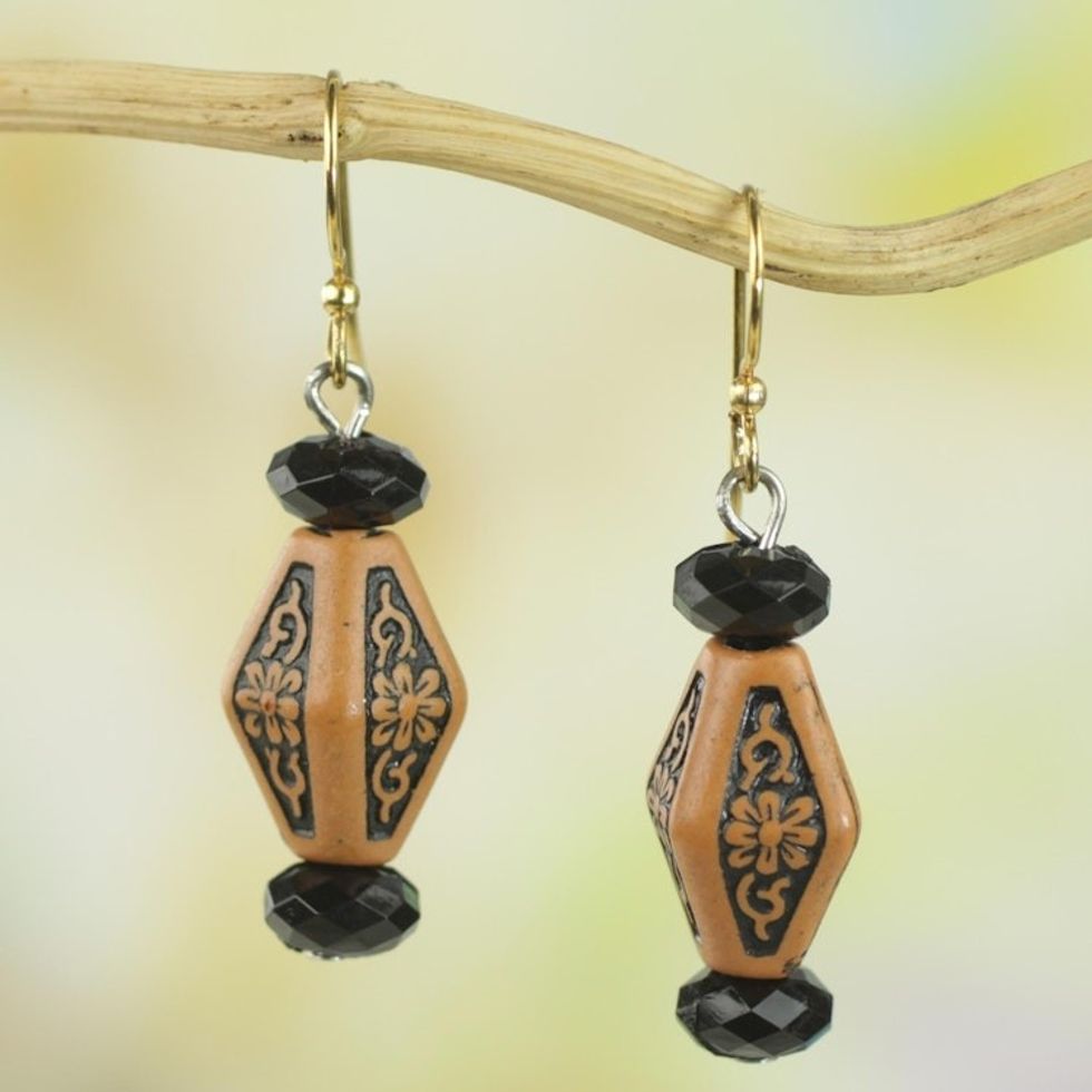 Rustic Floral Recycled Plastic Dangle Earrings from Ghana 'Joyful Flowers'