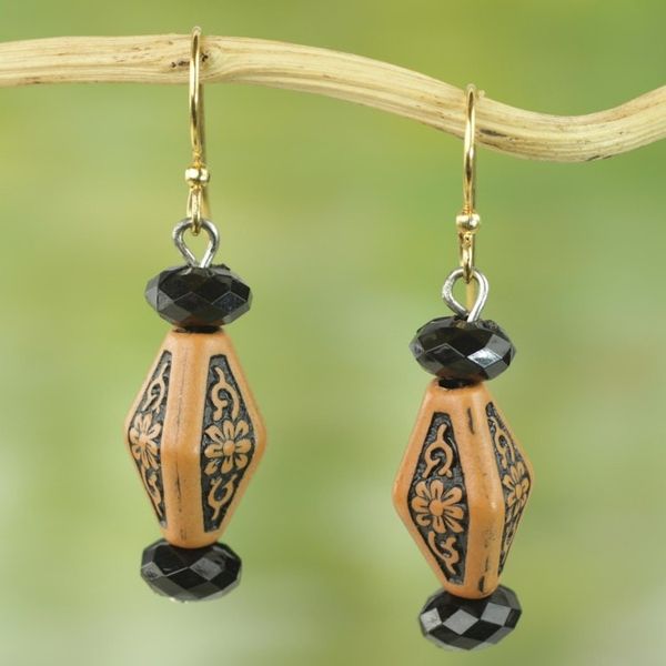 Alternate image for Rustic Floral Recycled Plastic Dangle Earrings from Ghana Joyful Flowers