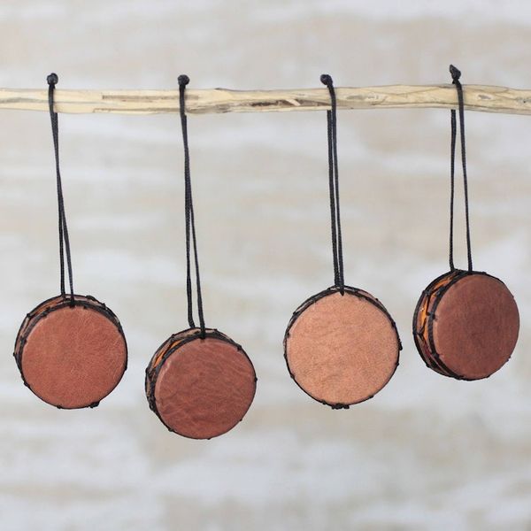 Alternate image for Handcrafted Leather and Wood Bass Drum Ornaments Set of 4 Bass Drum