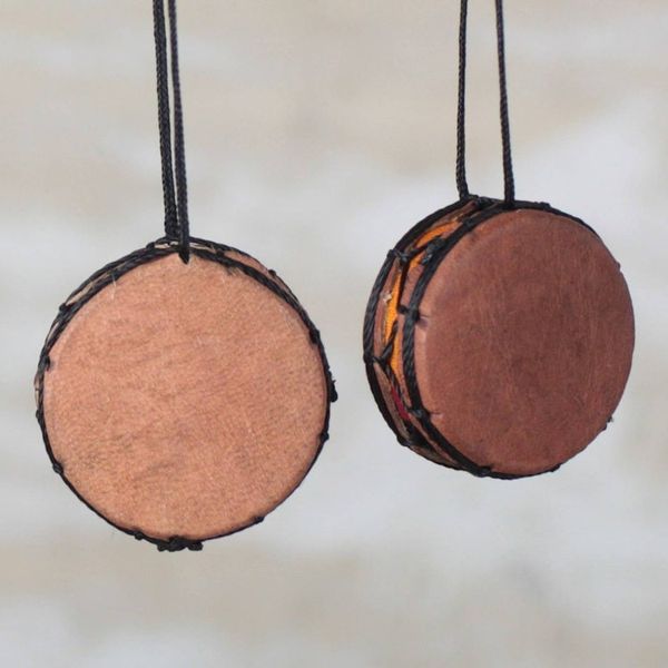 Alternate image for Handcrafted Leather and Wood Bass Drum Ornaments Set of 4 Bass Drum
