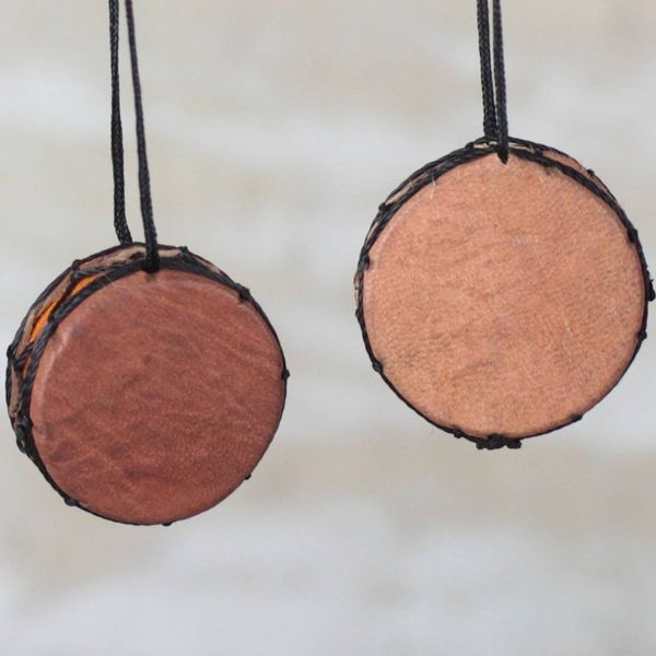 Alternate image for Handcrafted Leather and Wood Bass Drum Ornaments Set of 4 Bass Drum