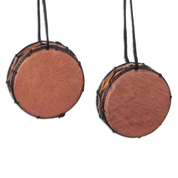 Alternate image for Handcrafted Leather and Wood Bass Drum Ornaments Set of 4 Bass Drum