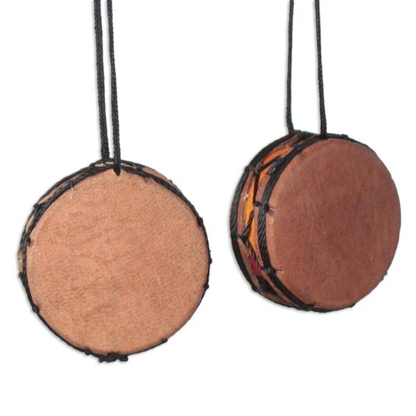 Alternate image for Handcrafted Leather and Wood Bass Drum Ornaments Set of 4 Bass Drum