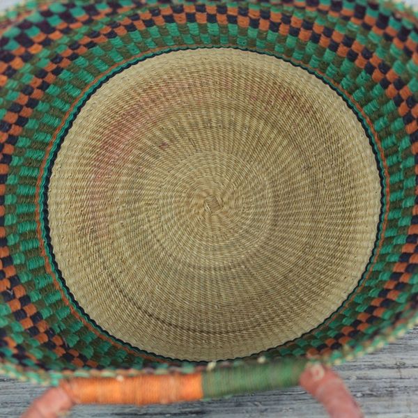 Alternate image for Hand Woven Raffia Natural Fiber Tote with Leather Strap Bolga Basket