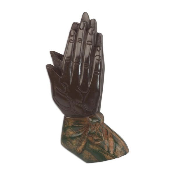 Alternate image for Handcrafted Sese Wood Wall Sculpture of Hands from Ghana Let Us Pray