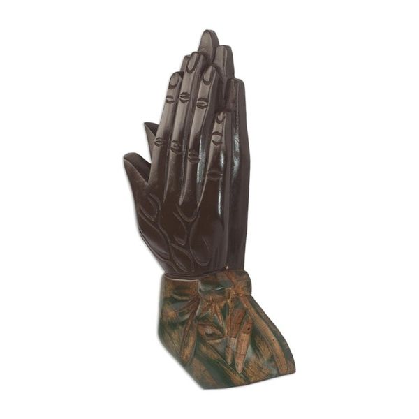 Alternate image for Handcrafted Sese Wood Wall Sculpture of Hands from Ghana Let Us Pray