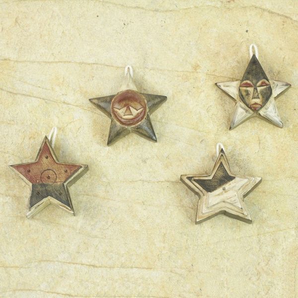 Alternate image for Four Sese Wood Star Ornaments in Black Red and White Nsruma Sophistication