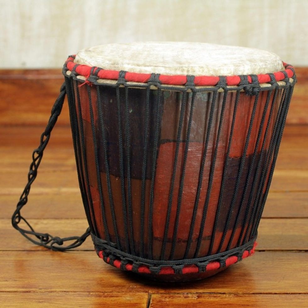 Handcrafted Tweneboa Wood Bongo Drum from Ghana 'Dramatic'