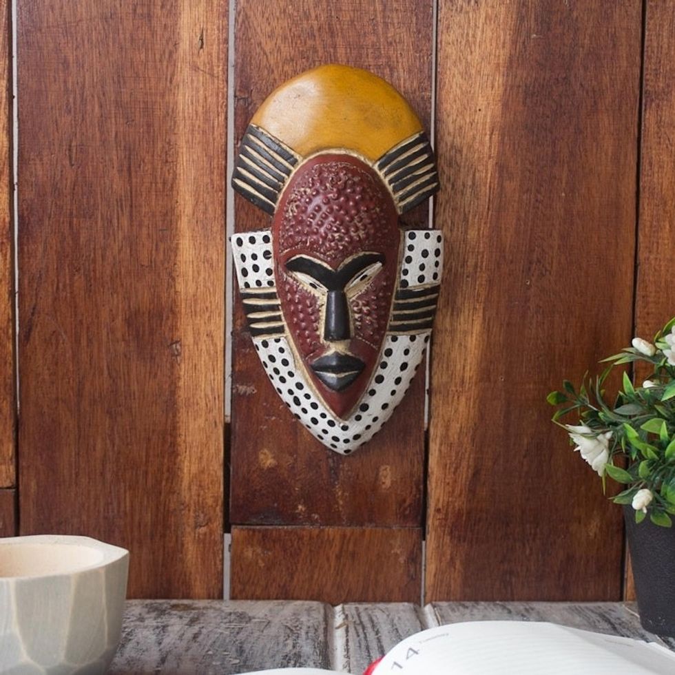 Hand Carved West African Wood Wall Mask from Ghana 'Ghana's Happiness'