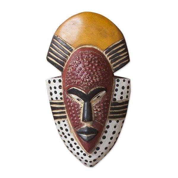 Alternate image for Hand Carved West African Wood Wall Mask from Ghana Ghanas Happiness