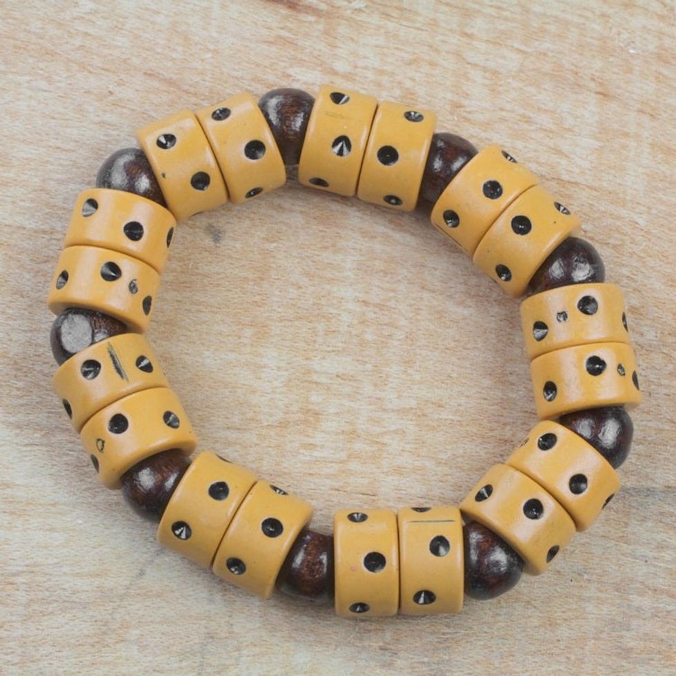 Dot Motif Wood and Plastic Stretch Bracelet from Ghana 'Apple of Meniwa'
