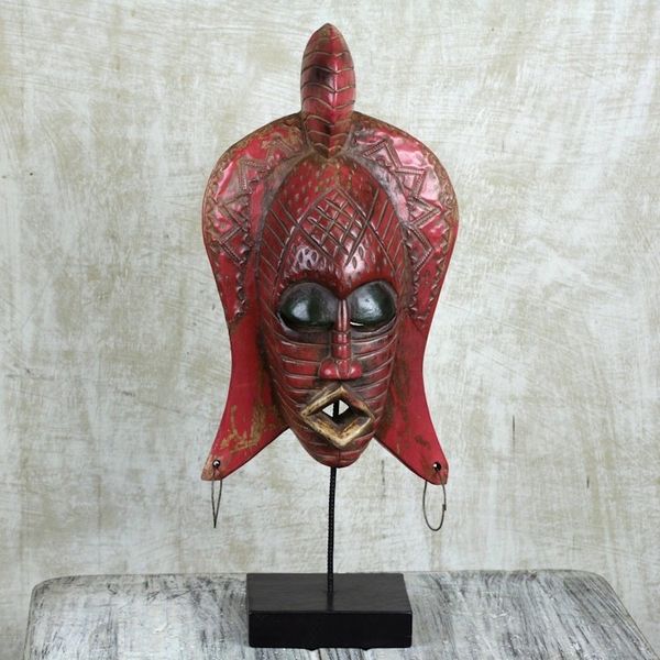 Alternate image for Deep Rose Colored African Wood Mask on Stand Fameye