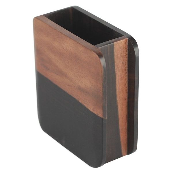 Alternate image for Hand Carved Ebony Wood Rounded Rectangle Pencil Holder Modern Nature