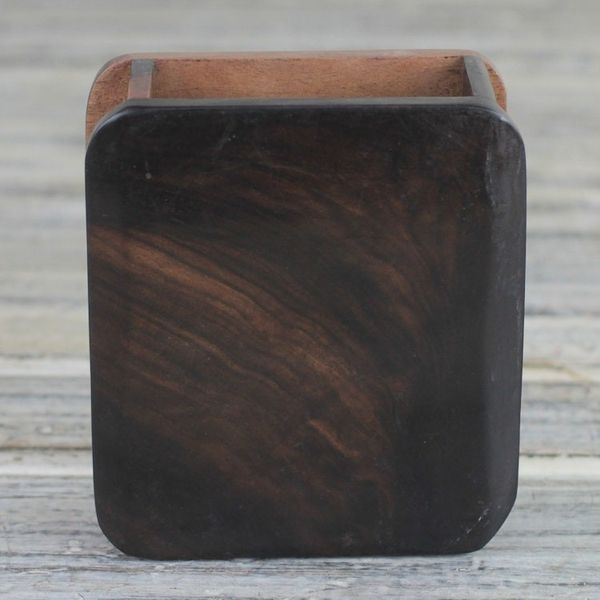Alternate image for Hand Carved Ebony Wood Rounded Rectangle Pencil Holder Modern Nature