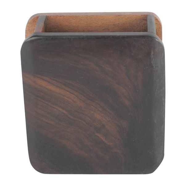 Alternate image for Hand Carved Ebony Wood Rounded Rectangle Pencil Holder Modern Nature