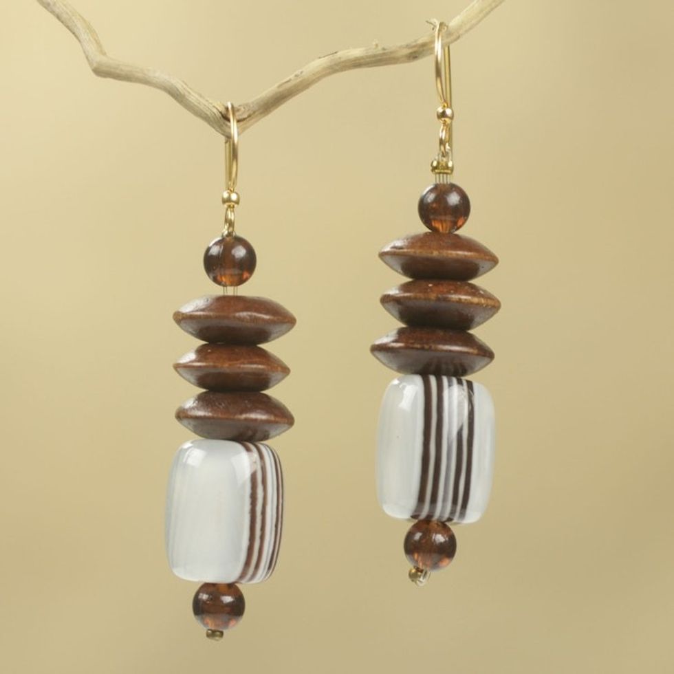 African Fair Trade Jewelry Recycled Beads and Wood Earrings 'Elikplim'
