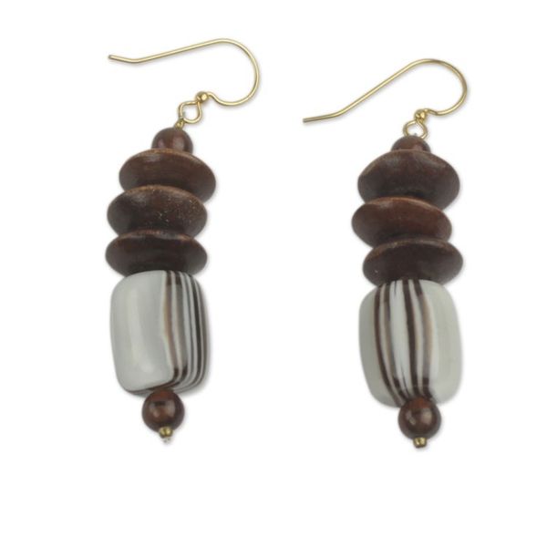 Alternate image for African Fair Trade Jewelry Recycled Beads and Wood Earrings Elikplim