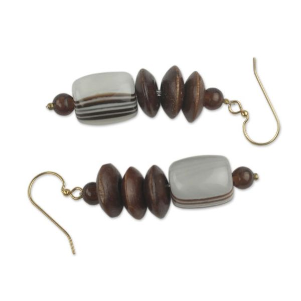 Alternate image for African Fair Trade Jewelry Recycled Beads and Wood Earrings Elikplim