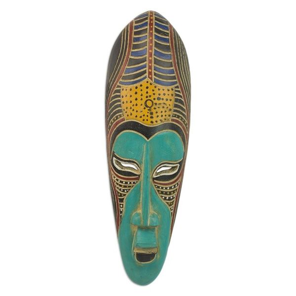 Alternate image for Hand Carved Rubberwood Blue Akoni Warrior Mask from Ghana Blue Akoni