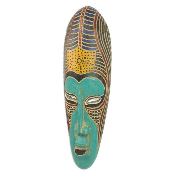 Alternate image for Hand Carved Rubberwood Blue Akoni Warrior Mask from Ghana Blue Akoni