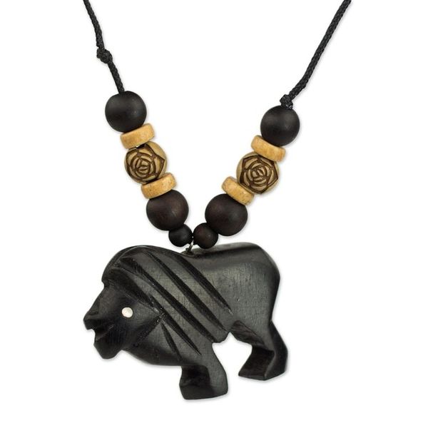 Alternate image for Artisan Crafted Mighty Lion Wood Pendant Necklace from Ghana Mighty Lion