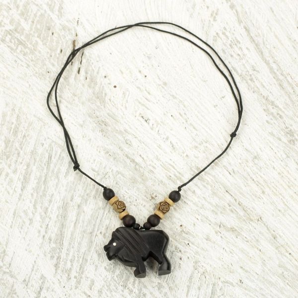 Alternate image for Artisan Crafted Mighty Lion Wood Pendant Necklace from Ghana Mighty Lion