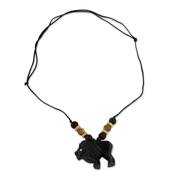 Alternate image for Artisan Crafted Mighty Lion Wood Pendant Necklace from Ghana Mighty Lion