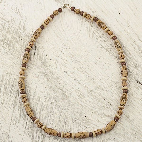 Alternate image for Hand Crafted Beaded Necklace with Floral Motif from Ghana Desert Mirage