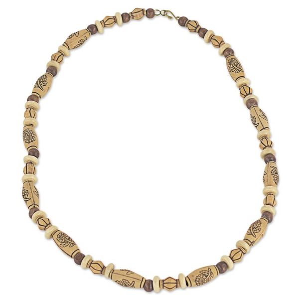 Alternate image for Hand Crafted Beaded Necklace with Floral Motif from Ghana Desert Mirage