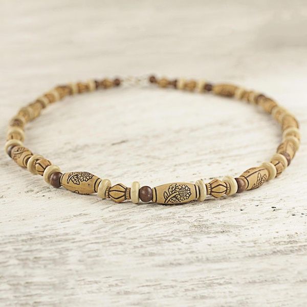 Alternate image for Hand Crafted Beaded Necklace with Floral Motif from Ghana Desert Mirage