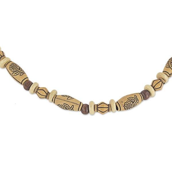 Alternate image for Hand Crafted Beaded Necklace with Floral Motif from Ghana Desert Mirage