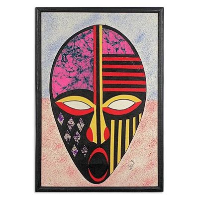 Alternate image for Oil on Cotton African Mask Batik Collage from Ghana To Be Alive