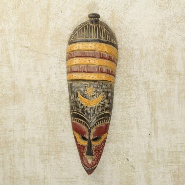 Alternate image for Handmade African Colorful Sese Wood Wall Mask from Ghana Colorful Villager