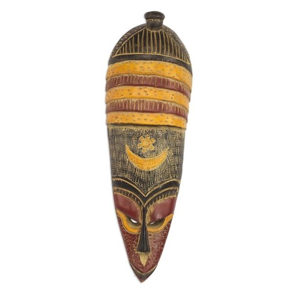 Alternate image for Handmade African Colorful Sese Wood Wall Mask from Ghana Colorful Villager