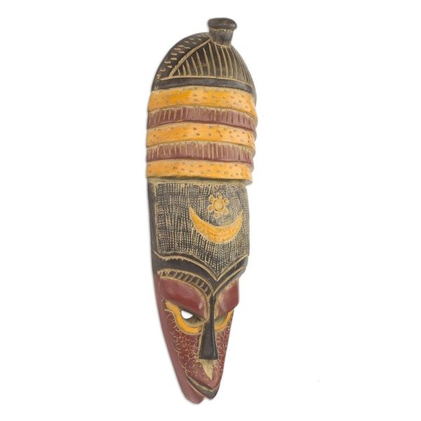 Alternate image for Handmade African Colorful Sese Wood Wall Mask from Ghana Colorful Villager