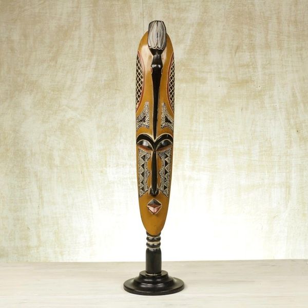 Alternate image for Handcrafted Cedar Wood African Mask on Stand from Ghana Beauty and Love