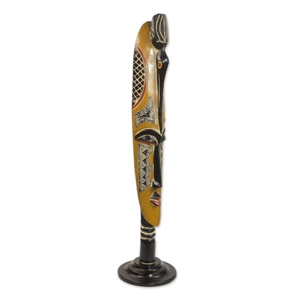 Alternate image for Handcrafted Cedar Wood African Mask on Stand from Ghana Beauty and Love