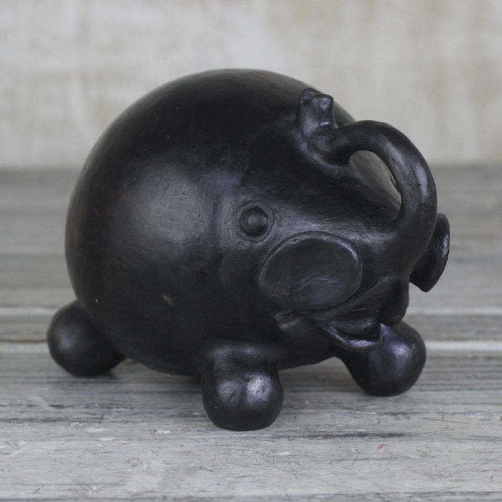 Black Ceramic Jovial Elephant Decorative Sculpture 'Jovial Elephant'