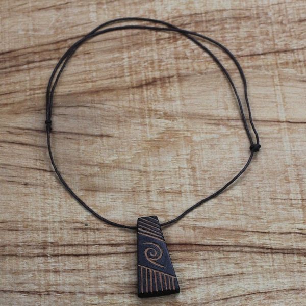 Alternate image for Long Sese Wood Pendant Necklace Hand Crafted in Ghana Spiral Galaxy