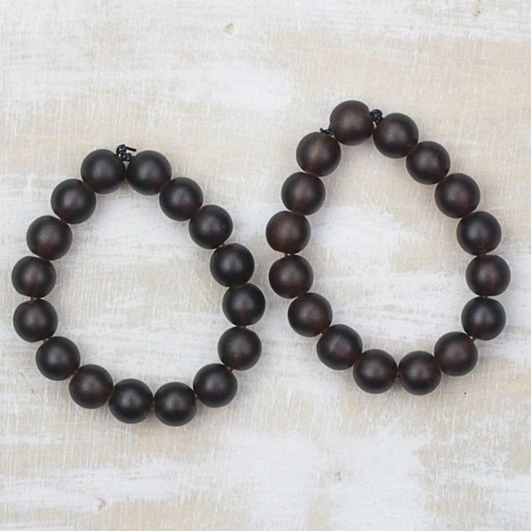 Alternate image for Brown Recycled Glass Beaded Stretch Bracelets Pair Coffee Sensation
