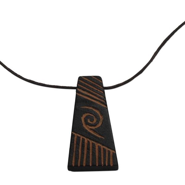 Alternate image for Long Sese Wood Pendant Necklace Hand Crafted in Ghana Spiral Galaxy