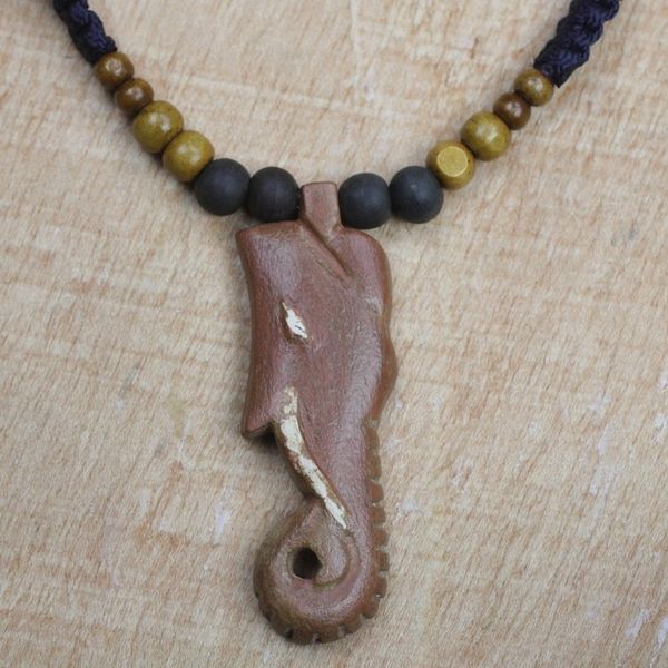 Alternate image for Adjustable Sese Wood Elephant Pendant Necklace from Ghana Akan Elephant