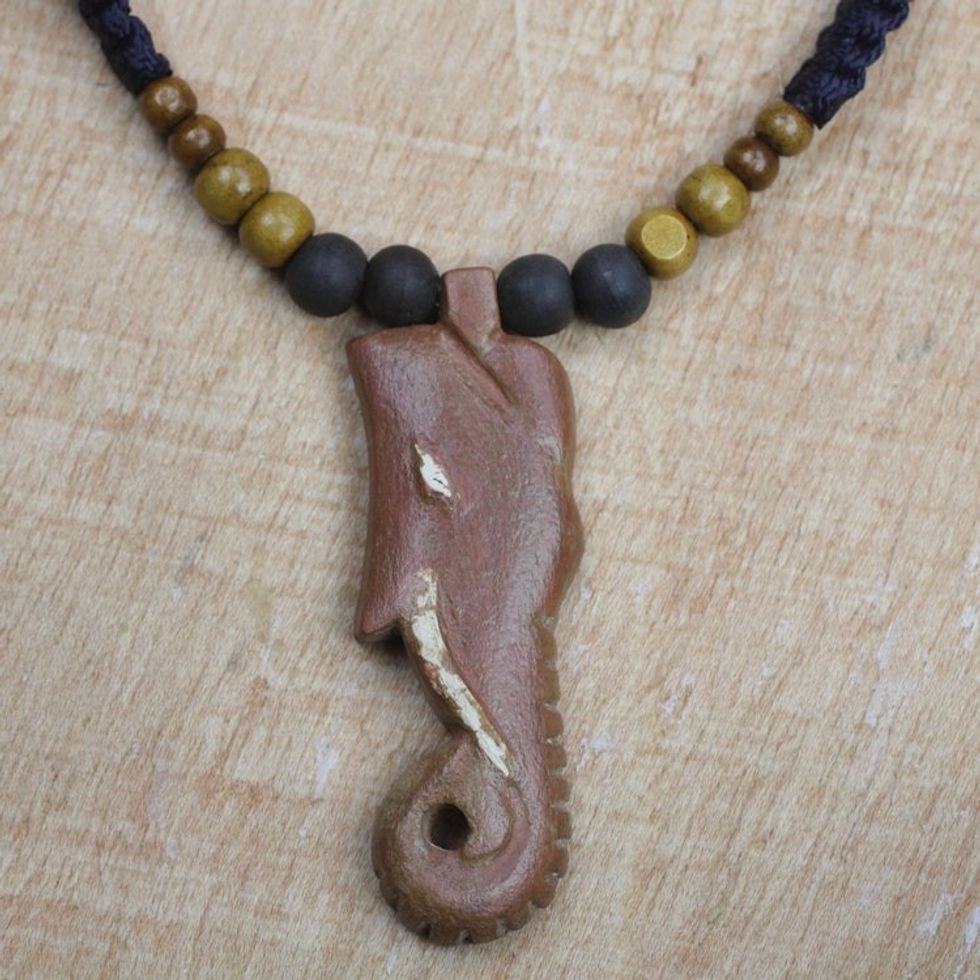 Adjustable Sese Wood Elephant Pendant Necklace from Ghana 'Akan Elephant'