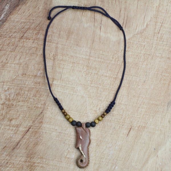 Alternate image for Adjustable Sese Wood Elephant Pendant Necklace from Ghana Akan Elephant