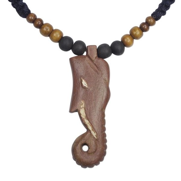 Alternate image for Adjustable Sese Wood Elephant Pendant Necklace from Ghana Akan Elephant