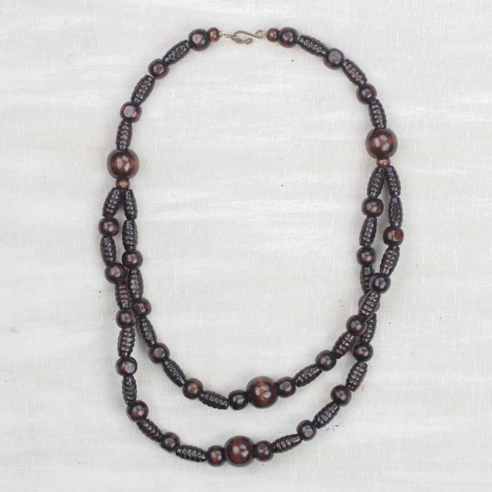 Sese Wood Multi-Strand Beaded Necklace from Ghana 'Sisterhood'