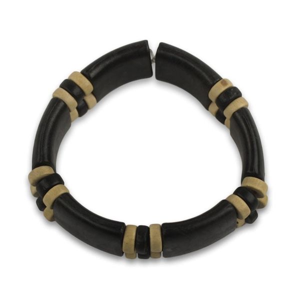 Alternate image for Black and Cream Eco Friendly Recycled Bead and Wood Bracelet Midnight Connection