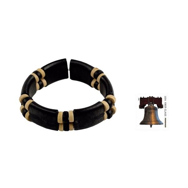 Alternate image for Black and Cream Eco Friendly Recycled Bead and Wood Bracelet Midnight Connection