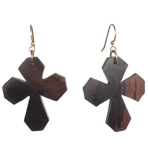 Alternate image for Ebony Wood Cross Dangle Earrings from Ghana Brown Crosses