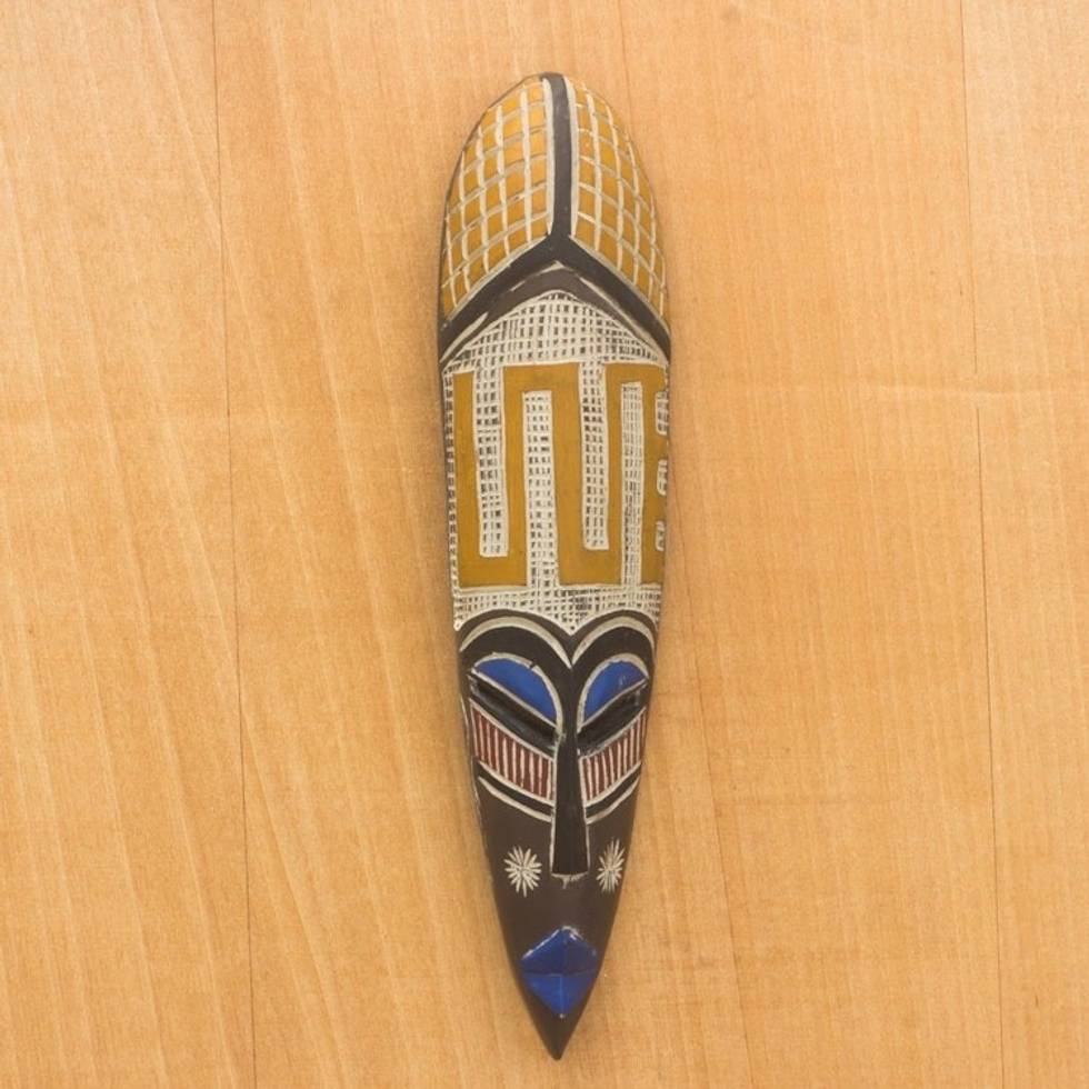 Colorful Hand Carved Adinkra Symbol African Mask 'Adaptability'